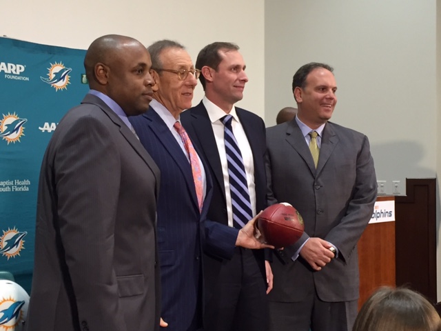 Dolphins GM Chris Grier, owner Stephen Ross coach Adam Gase and VP Mike Tannenbaum