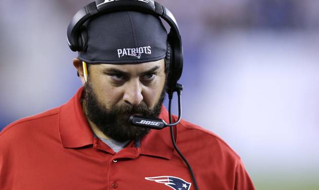 New England Patriots defensive coordinator Matt Patricia watches from the sidelines in the first half of a preseason NFL football game against the Carolina Panthers in Foxborough Mass. The Cleveland Browns are