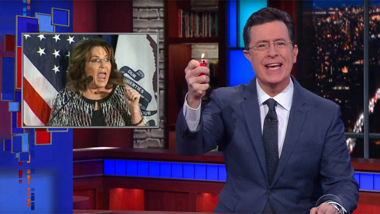 Stephen Colbert Mocks Sarah Palin’s Endorsement of Donald Trump