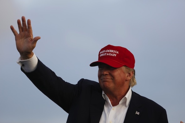 Donald Trump speaks during a rally aboard the Battleship USS Iowa in San Pedro Los Angeles California