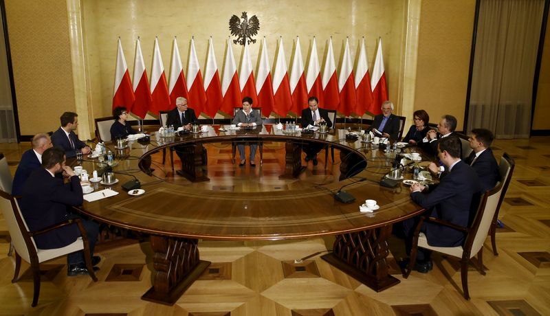 Poland's Prime Minister Beata Szydlo speaks during a meeting with parties representatives at the Prime Minister's Chancellery in Warsaw Poland. – Reuters pic