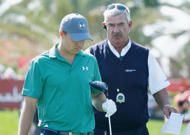 European Tour chief referee John Paramor warns Jordan Spieth about slow play on the final tee