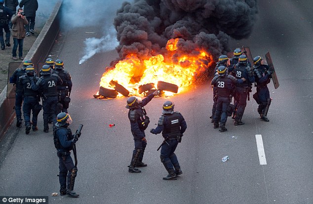 Fire starters Mass strikes across France exploded into violence today as Paris taxi drivers brought roads to a standstill