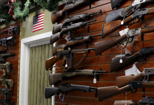 Firearms are shown for sale at the AO Sword gun store in El Cajon California