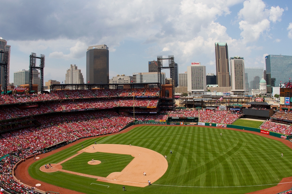 A general view of Busch Stadium during a game between the St. Louis Cardinals and the Miami Marlins