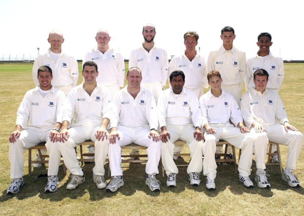 Stephen Cook front left with his Portsmouth team-mates in 2001