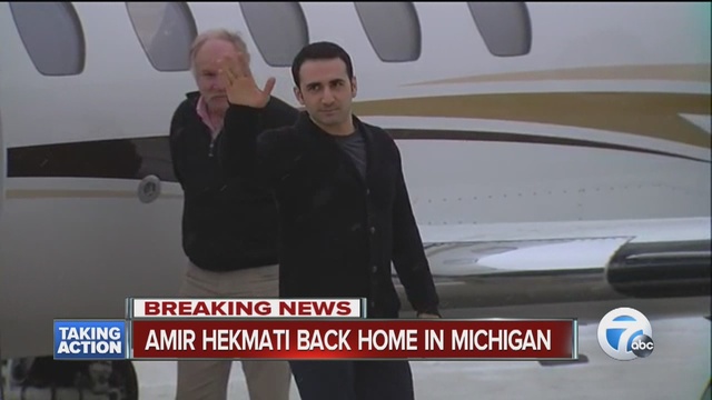 Former U.S. Marine and Flint native Amir Hekmati arrived home at Flint's Bishop International Airport on Thursday afternoon.                      WXYZ