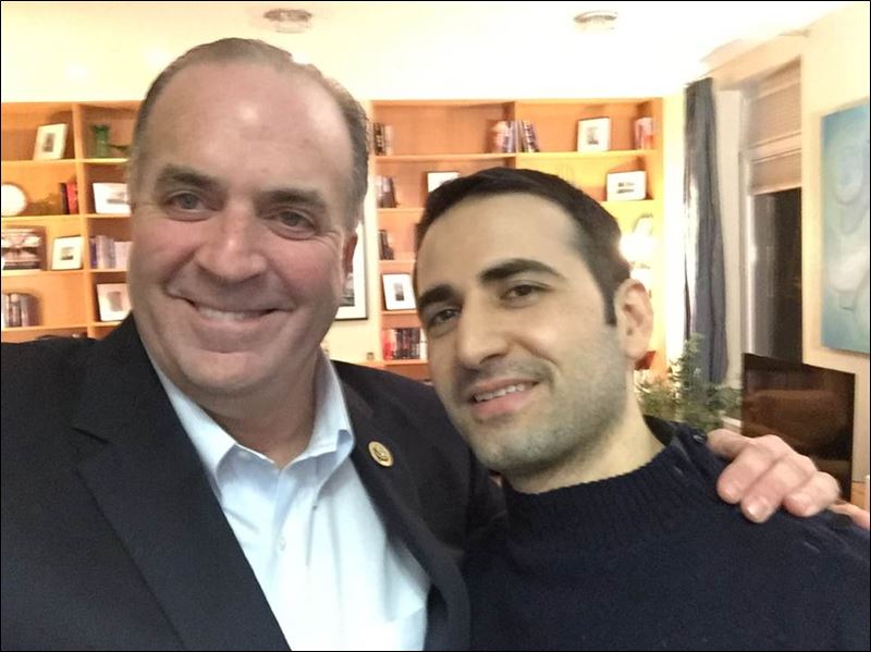 U.S. Rep. Dan Kildee  meets with former Iran prisoner Amir Hekmati at Landstuhl Regional Medical Center in Landstuhl Germany on Monday