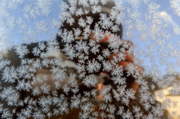 Frost clouds this window in Old Forge Pa.