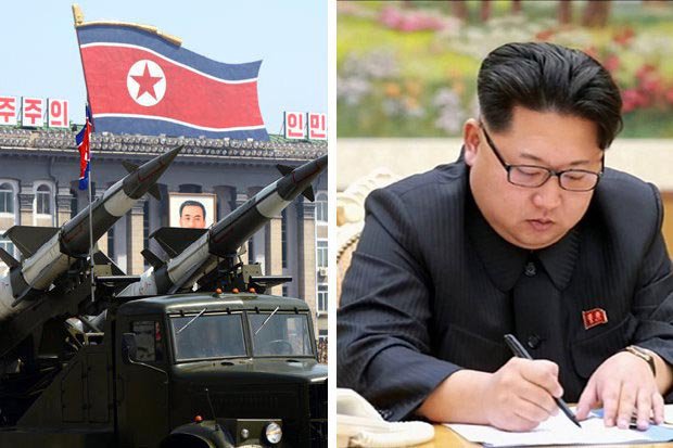 Kim Jong-un and a military weapon in North Korea