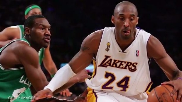 Lakers Kobe Bryant in action against the Celtics last year