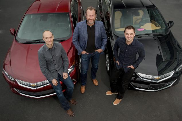 From left Lyft Inc. co-founder Logan Green General Motors President Dan Ammann and Lyft co-founder John Zimmer