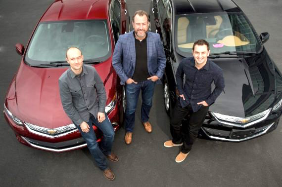 General Motors President Dan Ammann with Lyft Inc. co-founders John Zimmer and Logan Green