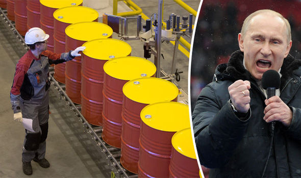 Vladimir Putin and Russian oil barrels