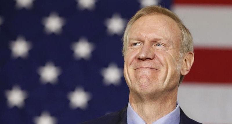 Republican Bruce Rauner smiles after winning the midterm elections in Chicago Illinois