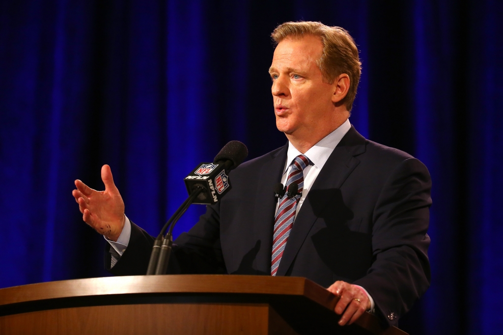 NFL Commissioner Roger Goodell speaks during a press conference prior to the upcoming Super Bowl XLIX at Phoenix Convention Center