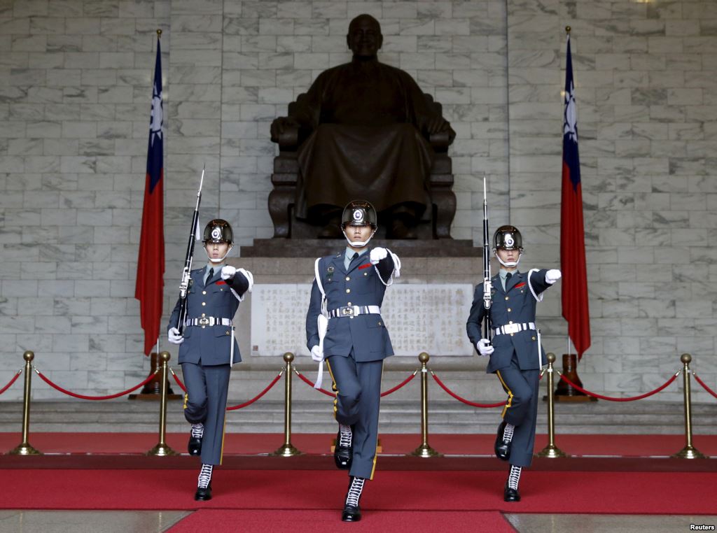 Guards of honor parade at the Chiang Kai-shek Memorial Hall in Taipei Taiwan Jan. 17 2016