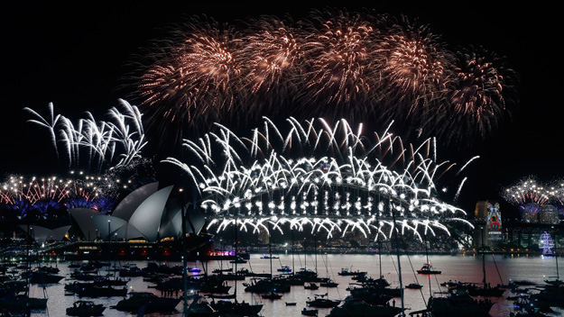 The midnight fireworks on display on New Year's Eve