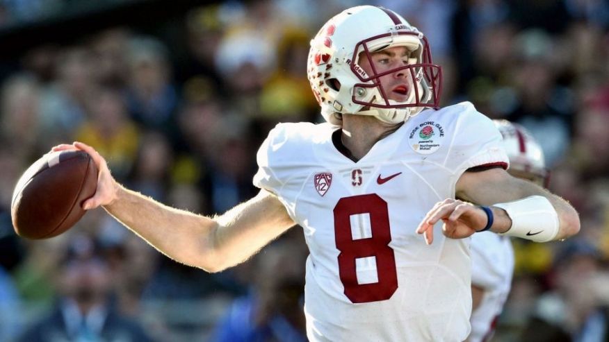 Jan 1 2016 Pasadena CA USA Stanford Cardinal quarterback Kevin Hogan drops back to pass against the Iowa Hawkeyes during the second quarter in the 2016 Rose Bowl at Rose Bowl. Mandatory Credit Kirby Lee-USA TODAY Sports