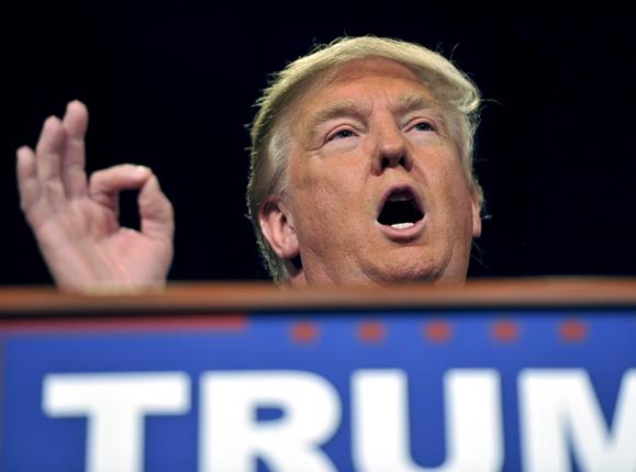 US Republican presidential candidate and businessman Donald Trump speaks at a campaign rally at the South Point Resort and Casino in Las Vegas Nevada