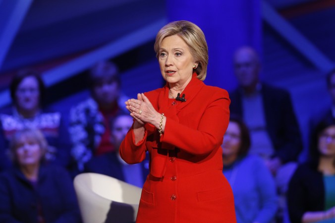 Democratic presidential candidate Hillary Clinton speaks during a CNN town hall at Drake University in Des Moines Iowa Monday Jan. 25 2016