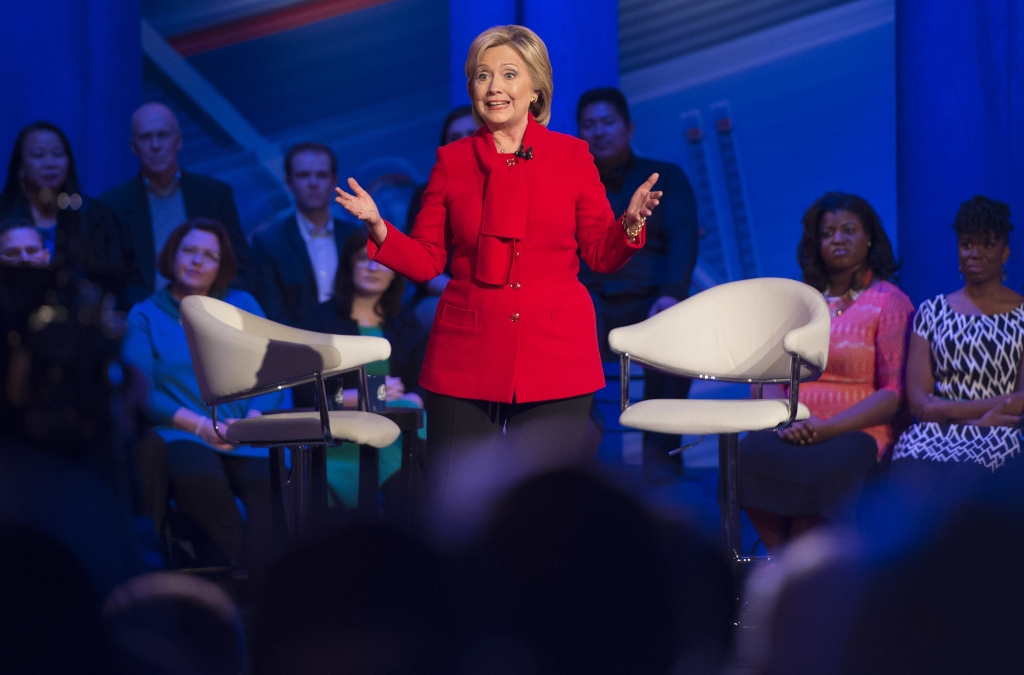 Democratic presidential candidate Hillary Clinton speaks during the CNN Town Hall at Drake University in Des Moines, Iowa