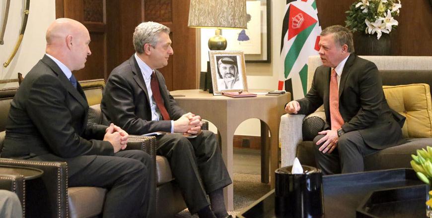 His Majesty King Abdullah meets with UN High Commissioner for Refugees Filippo Grandi in Amman on Monday