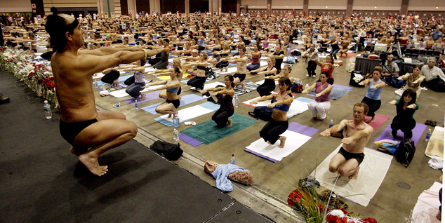 Bikram Choudhury front founder of the Yoga College of India and creator and producer of Yoga Expo 2003 leads