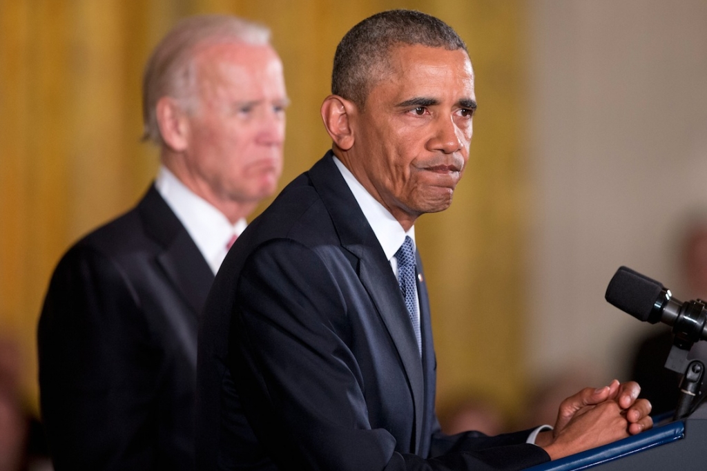 President Barack Obama accompanied by Vice President Joe Biden unveiled controversial executive actions on Tuesday Jan. 5 2016 in the East Room of the White House in Washington