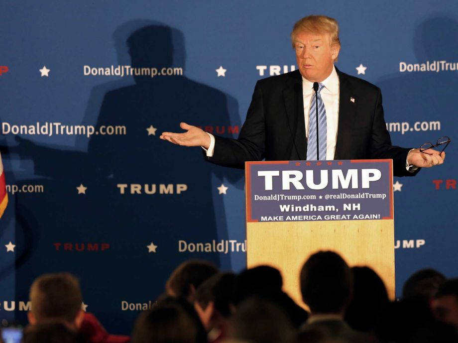 Republican presidential candidate Donald Trump speaks during a campaign stop before next months earliest in the nation presidential primary Monday Jan. 11 2016 in Windham N.H