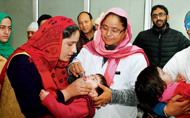 In various hospitals doctors were beaten up and window panes were broken on the pulse polio day in J&K on Sunday