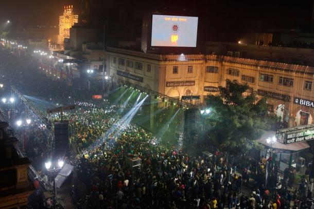 Indians throng a main thoroughfare as they celebrate the new year in Lucknow India