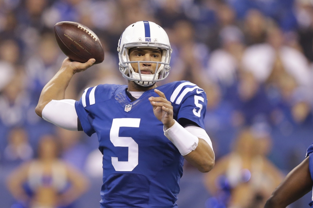 Indianapolis Colts quarterback Josh Freeman looks to throw against the Tennessee Titans during the first half of an NFL football game in Indianapolis Sunday Jan. 3 2016