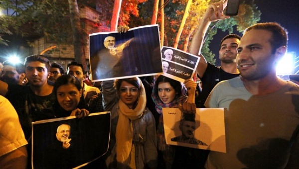 Celebrations in Tehran in July 2015 following the announcement of the Iran nuclear agreement between the Iranian government and six world powers