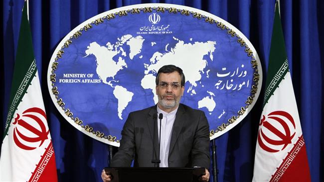 Iran's Foreign Ministry Spokesman Hossein Jaberi Ansari delivering a press conference in the capital Tehran