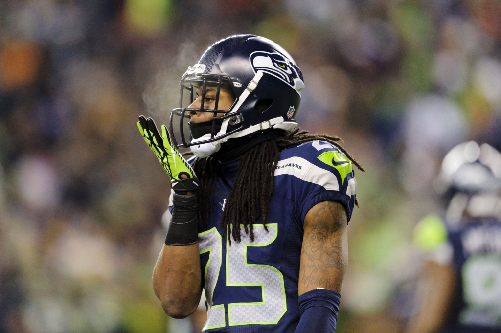 Dec 2 2013 Seattle WA USA Seattle Seahawks cornerback Richard Sherman pretends to yawn while looking at the New Orleans Saints sideline during the second half at Century Link Field. Seattle defeated New Orleans 34-7. Mandatory Credit Steven Bisi