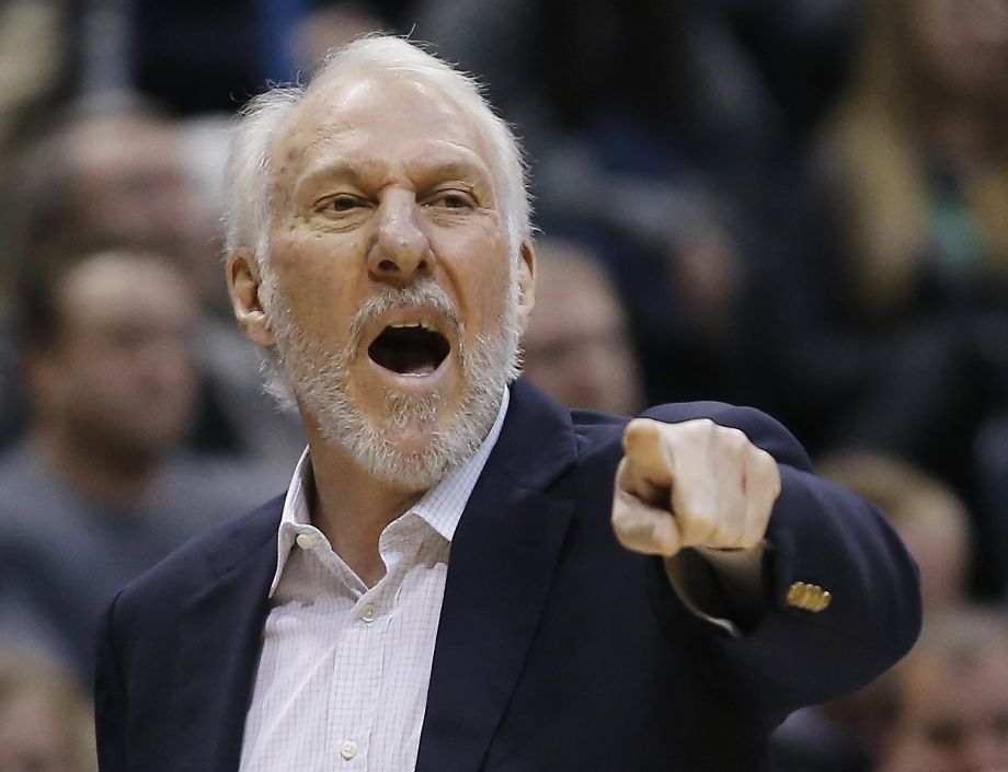 San Antonio Spurs coach Gregg Popovich reacts to a call during the first half of the team's NBA basketball game against the Milwaukee Bucks in Milwaukee. It’s rare in the NBA for two teams to be winning at the