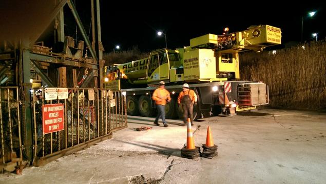 A crane from Auburn has arrived on scene to assist at the rescue at Cargill Salt Mine where 17 miners are trapped