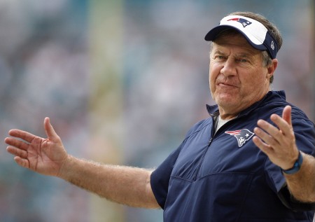 Jan 3 2016 Miami Gardens FL USA New England Patriots head coach Bill Bellichick coach gestures between plays in the second half against the Miami Dolphins at Sun Life Stadium. Mandatory Credit Andrew Innerarity-USA TODAY Sports