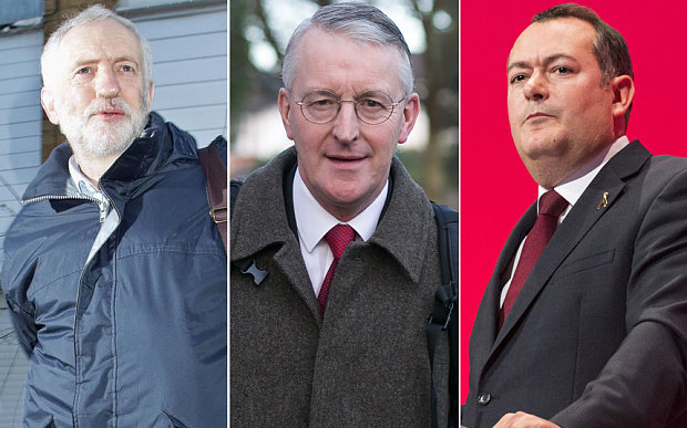 Jeremy Corbyn Hilary Benn and Michael Dugher