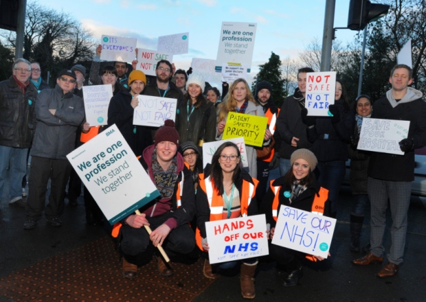 Junior doctors during a strike across from Wigan Hospital part of a national strike of junior doctors