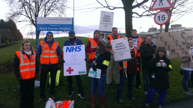 Junior doctors on strike today at the Royal Preston Hospital over the new government contract