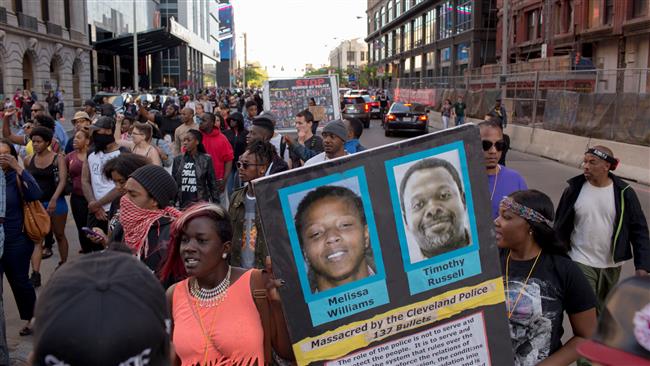 People take to the streets and protest in reaction to Cleveland police officer Michael Brelo being acquitted of manslaughter charges