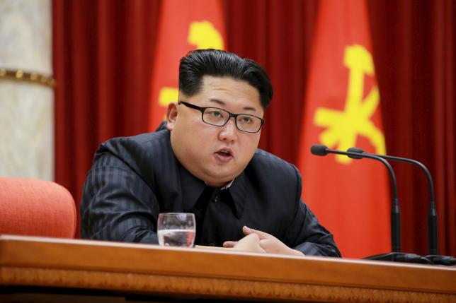 North Korean leader Kim Jong Un speaks during a ceremony to award party and state commendations to nuclear scientists technicians soldier-builders workers and officials for their contribution to what North Korea said was a succesful hydrogen bomb test