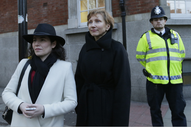 Marina Litvinenko widow of former Russian spy Alexander Litvinenko centre with her solicitor Elena Tsirlina leaves Matrix Chambers on Gray¿s Inn followin