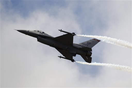 Lockheed Martin F-16 Jet fighter performs its demonstration flight at the 49th Paris Air Show at Le Bourget airport east of Paris. Lockheed Martin is separating its information systems and global solu