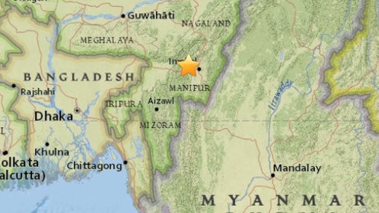 S The location of the earthquake in Indian state of Manipur. Enlarge Caption