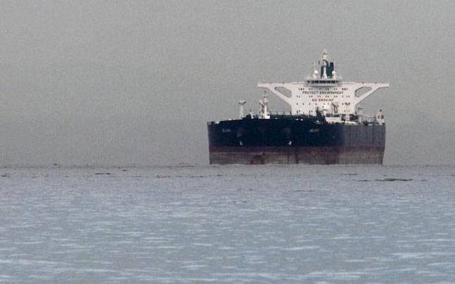 Malta-flagged Iranian crude oil supertanker'Delvar is seen anchored off Singapore in this