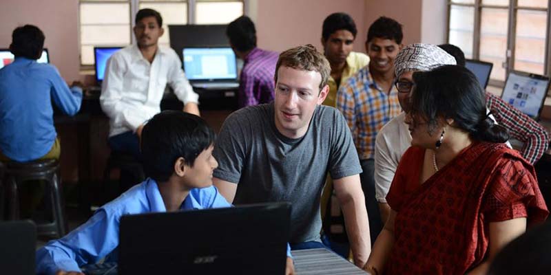 Mark Zuckerberg interacting with people in Chandauli India