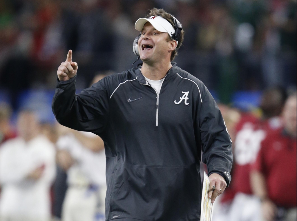 Dec 31 2015 Arlington TX USA Alabama Crimson Tide offensive coordinator Lane Kiffin in the first half against the Michigan State Spartans in the 2015 CFP semifinal at the Cotton Bowl at AT&T Stadium. Mandatory Credit Matthew Emmons-USA TODAY Sports